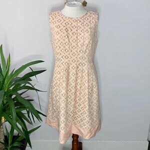 Eliza J 8 Medium Peach Beige Crocheted Lace Sleeveless Dress Fit & Flare Pockets
